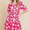 Flower Print Ruched Dress - Fuchsia