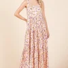 Flower Print Tiered Sleeveless Empire Maxi Dress - Sherbet