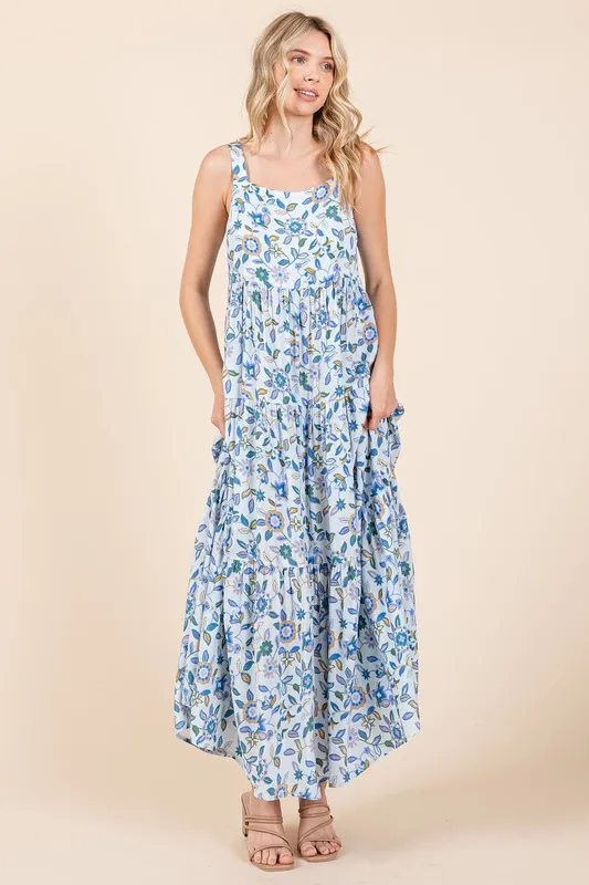 Flower-Print-Tiered-Sleeveless-Empire-Maxi-Dress-Sky-Blue-2
