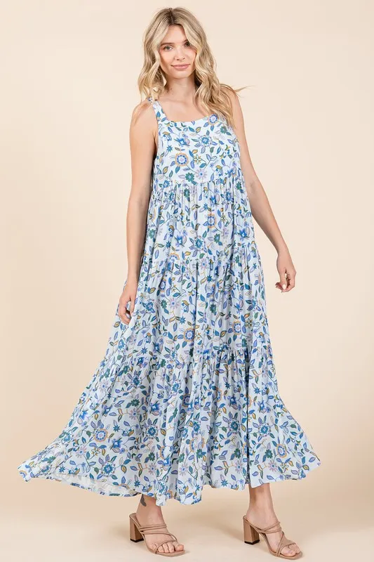 Flower-Print-Tiered-Sleeveless-Empire-Maxi-Dress-Sky-Blue-4