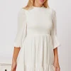 Frill Balloon Sleeve Ruffle Hem Mini Dress - White