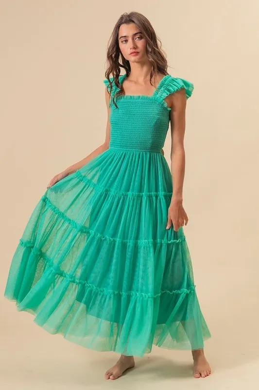 Frill-Mesh-Tiered-Midi-Dress-Turquoise-1