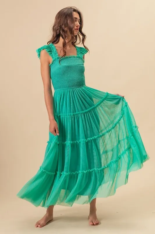 Frill-Mesh-Tiered-Midi-Dress-Turquoise-2
