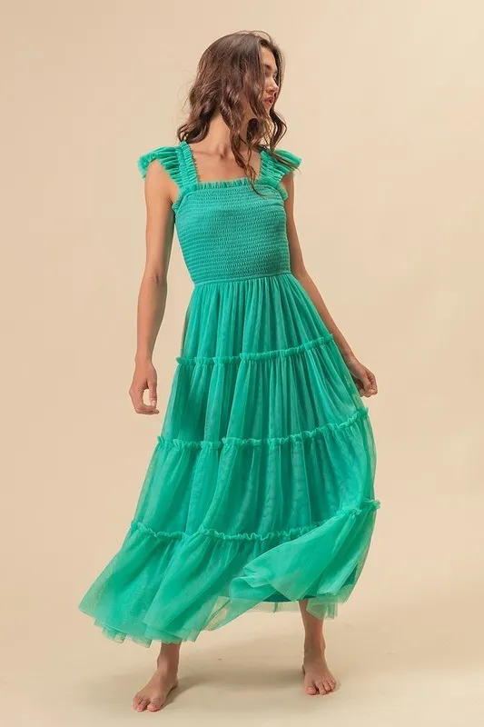 Frill-Mesh-Tiered-Midi-Dress-Turquoise-3