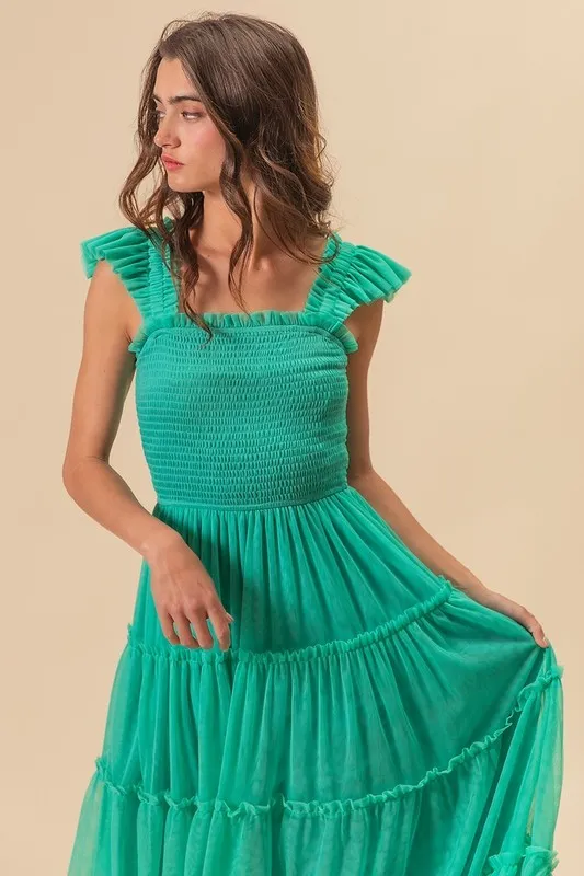 Frill-Mesh-Tiered-Midi-Dress-Turquoise-4