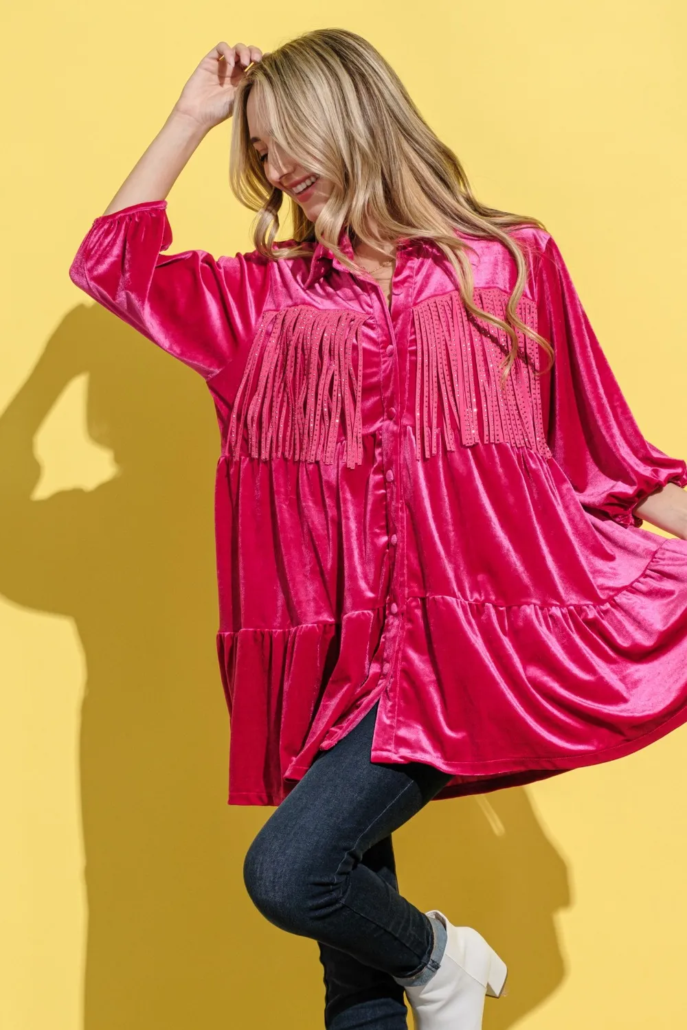 Fringe-Detailed-Velvet-Shirt-Dress-Magenta-3