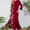 Full Size Color Block Midi Dress Plus Size - Burgundy