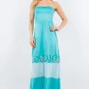 Full Size Color Block Tube Maxi Dress Plus Size - Teal