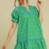 Full Size Eyelet Mini Dress With Ric Rac Trim Plus Size - Green