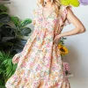 Full Size Floral Ruffled V-Neck Dress - Sand