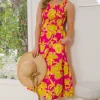 Full Size Floral Smocked Ruffled Midi Dress - Hot Pink Multi