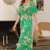 Full Size Floral Smocked Tied Back Maxi Dress - Green Multi