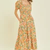 Full Size Floral Smocked Tiered Midi Dress - Peach Multi