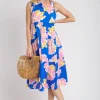 Full Size Floral Tiered Midi Tank Dress Plus Size - Royal Blue