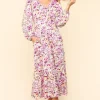 Full Size Floral V-Neck Long Sleeve Dress with Side Pockets -  Lilac