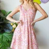 Full Size Floral V-Neck Tank Dress with Pockets - Pink Multi