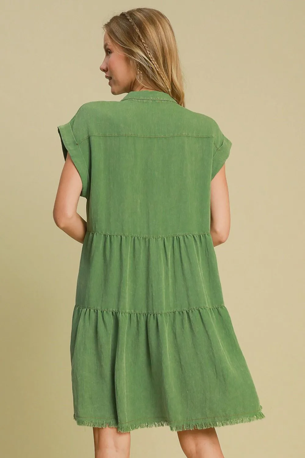 Full-Size-Frayed-Hemline-Button-Down-Shirt-Dress-Plus-Size-Green-2