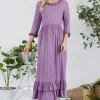 Full Size Layered Ruffle Hem Dress with Pockets - Lilac
