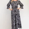 Full Size Leopard Round Neck Flounce Sleeve Dress - Grey Leopard