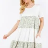 Full Size Leopard Round Neck Short Sleeve Dress Plus Size - White