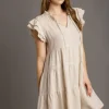 Full Size Linen A-line Tiered Mini Dress Plus Size - Oatmeal