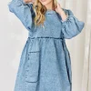 Full Size Oversized Denim Babydoll Dress - Denim