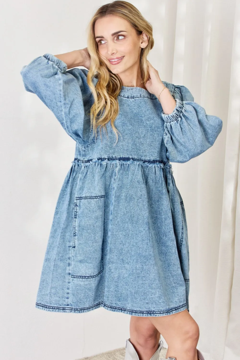 Full Size Oversized Denim Babydoll Dress - Denim