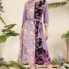 Full Size Paisley And Floral Contrast Tent Midi Dress Plus Size - Pink Purple