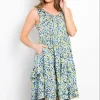 Full Size Print Wrinkle Free Ruffled Dress - Blue