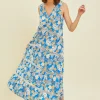 Full Size Printed Crochet Trim Maxi Dress - Pool Blue