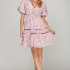 Full Size Printed V-Neck Puff Sleeve Tiered Dress Plus Size - Berry