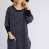 Full Size Ribbed Hem Round Neck 3/4 Sleeve Sweater Dress with Pockets Plus Size - Black