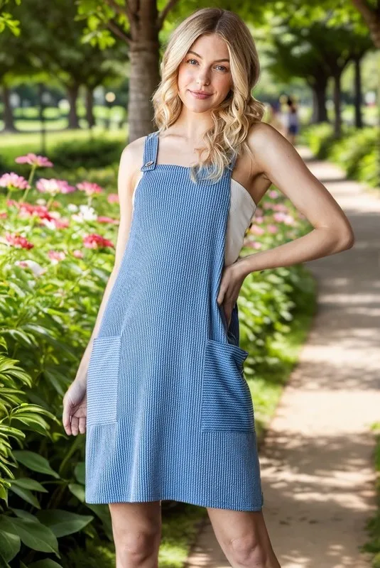 Full Size Ribbed Sleeveless Mini Tank Dress Plus Size - Denim Vintage
