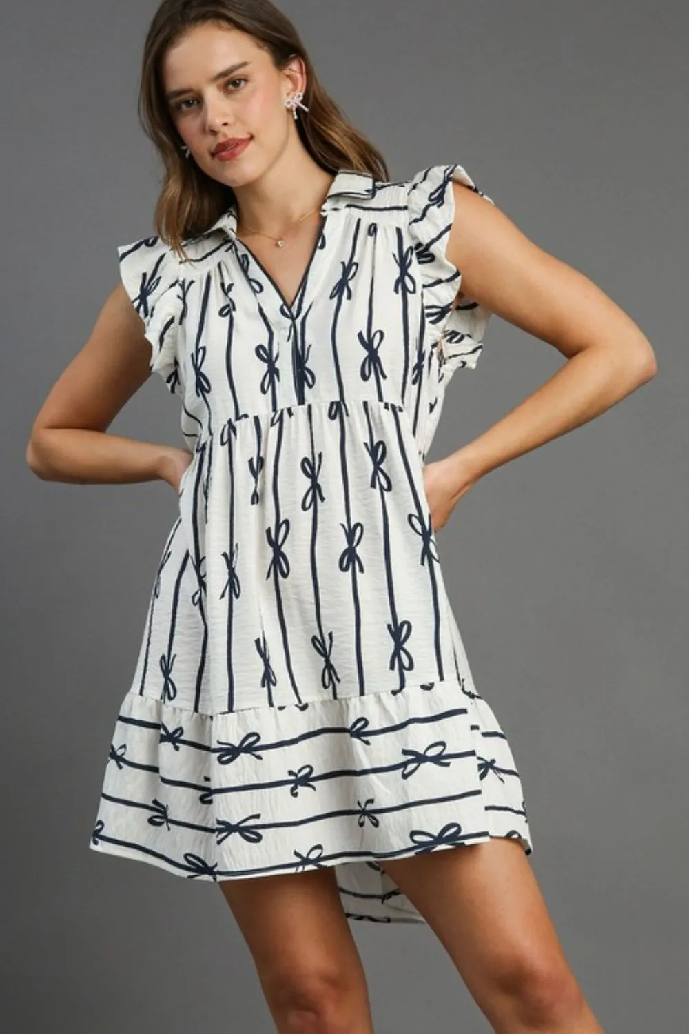 Full Size Ribbon Collared Mini A-Line Dress Plus Size - Ivory