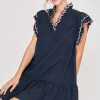 Full Size Ruffled Scalloped Sleeved Dress Plus Size - Dark Navy