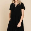 Full Size Short Sleeve Ruffled Asymmetric Hem Dress - Black