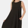 Full Size Sleeveless Flared Dress with Side Pockets - Black