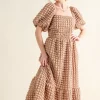 Full Size Square Neck Puff Sleeve Dress - Latte