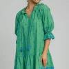 Full Size Tassel Embroidered Flounce Sleeve Mini Dress Plus Size - Green