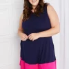 Full Size Two-Tone Sleeveless Mini Dress with Pockets - Navy/Fuchsia