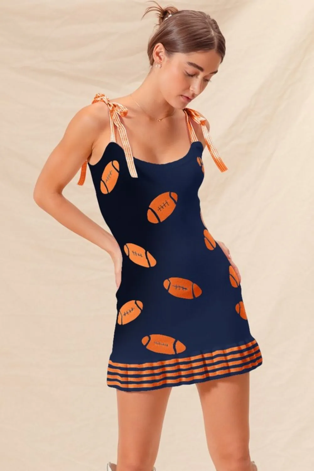 Gameday Football Knitted Mini Dress - Navy/Orange