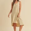 High-Low Hem Scoop Neck Midi Tank Dress - Oatmeal