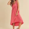 High-Low Hem Scoop Neck Midi Tank Dress - Pink