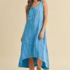 High-Low Hem Scoop Neck Midi Tank Dress - Sky Blue