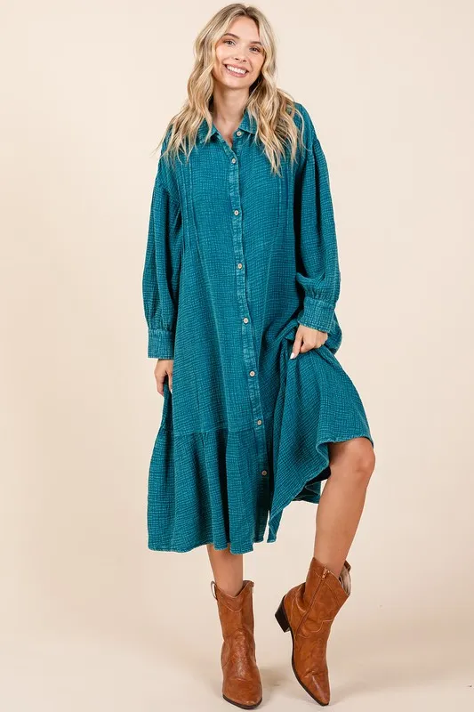 Mineral-Wash-Cotton-Gauze-Ruffle-Midi-Shirt-Dress-Topaz-Blue Mineral Wash Cotton Gauze Ruffle Midi Shirt Dress - Topaz Blue