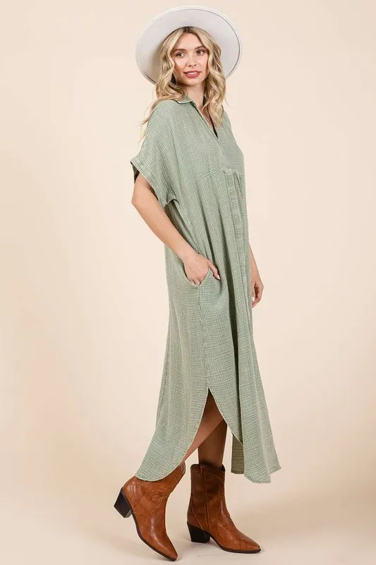 Mineral-Wash-V-Neck-Button-Up-Midi-Shirt-Dress-Sage-3