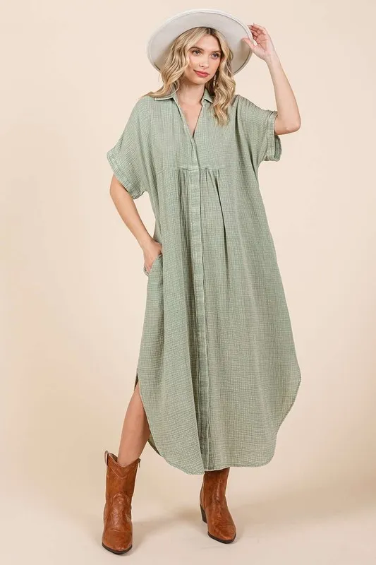 Mineral-Wash-V-Neck-Button-Up-Midi-Shirt-Dress-Sage-4