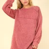 Mineral Washed Oversized Sweatshirt Mini Dress - Magenta