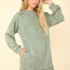 Mineral Washed Oversized Sweatshirt Mini Dress - Sage