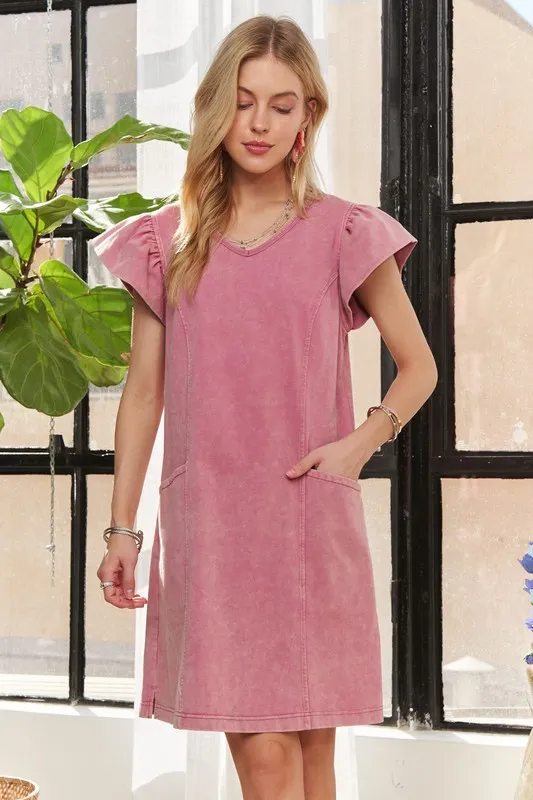 Mineral-Washed-V-Neck-Ruffled-Cap-Sleeve-Dress-Mauve-3